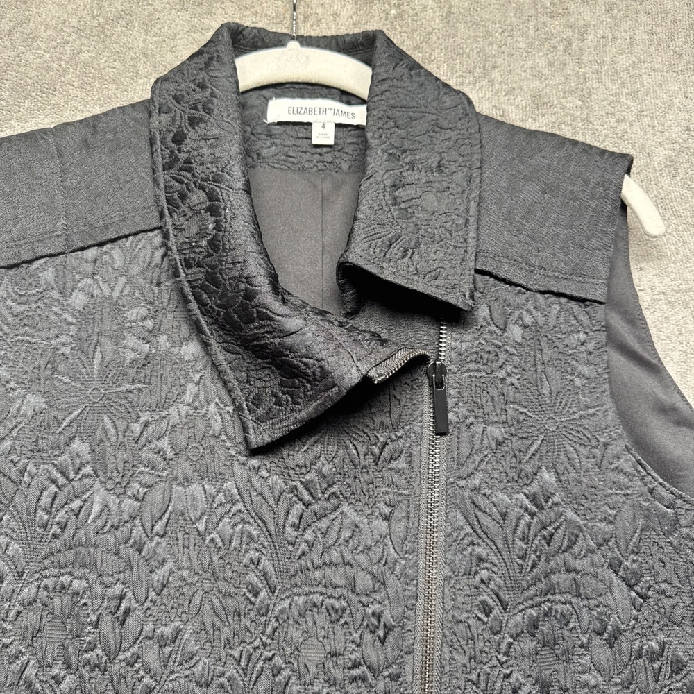 Elizabeth and James Womens Black Textured Floral Zip Front Vest Sleeveless‎ 4